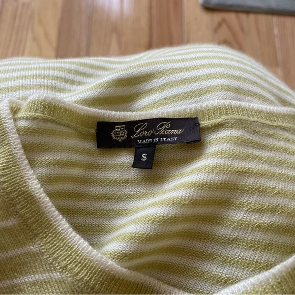 Loro Piana Chartreuse White Cashmere Striped Short Sleeve Crewneck T-Shirt EUC S - Picture 8 of 12